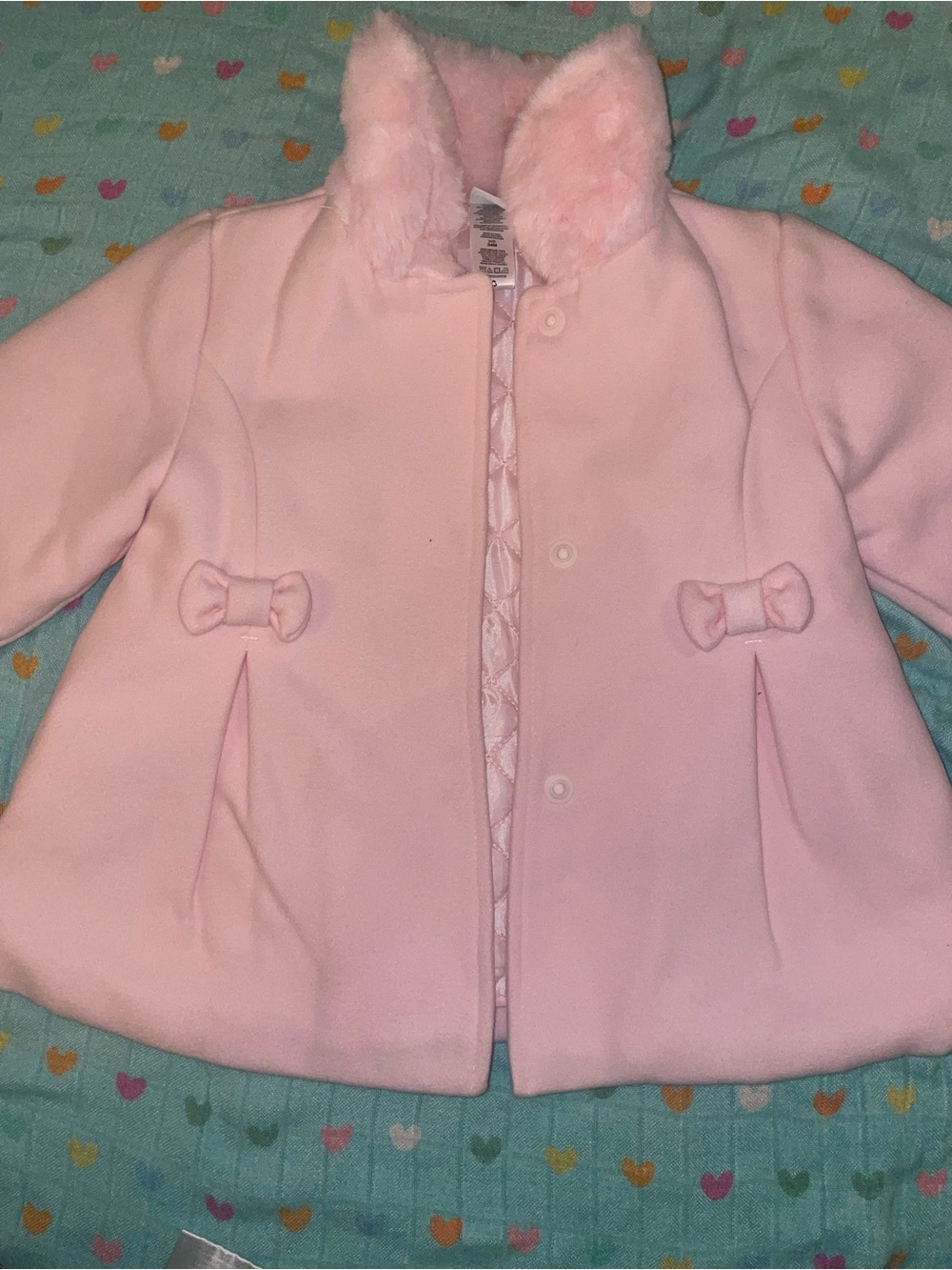 24 month- Girls' Pink Faux-Fur Collar Coat